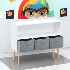 Kids bookcase with Collapsible Fabric Drawers Children's Book Display Toy Storage Cabinet Organizer White/Gray - V.I.P Digital Presence