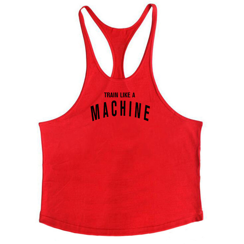 Bodybuilding and fitness vest printed with fine straps deep digging weightlifting pure cotton vest training suit - V.I.P Digital Presence