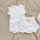 Baby Pit Thread Crawling Clothes Spring/Summer Wooden Ear Edge Girls' Harper+Drawstring Big PP Pants Set - V.I.P Digital Presence
