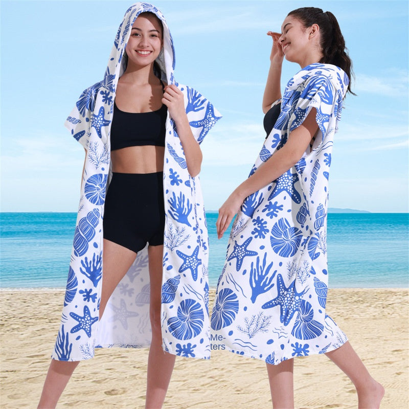 Hooded Towel Ultra-fine Fiber Zipper Wearable Bathrobe Cape Beach Towel - V.I.P Digital Presence