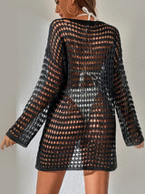 Knitted hollowed out pullover round neck long sleeved bikini swimsuit cover - V.I.P Digital Presence