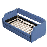 Upholstered Daybed with Trundle, Wood Slat Support,Upholstered Frame Sofa Bed Twin Blue - V.I.P Digital Presence