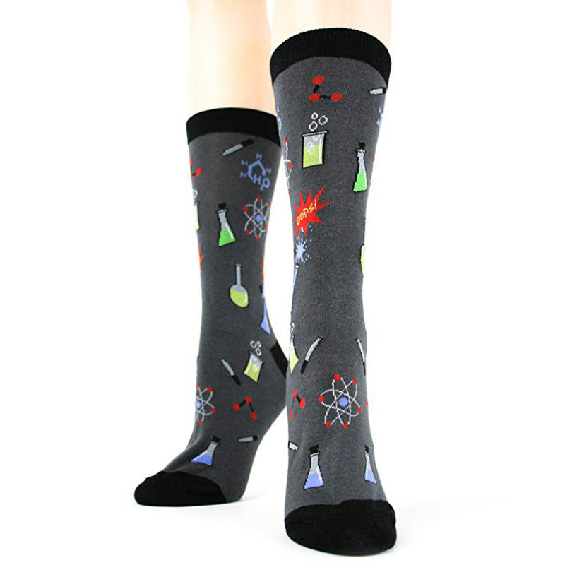 Education Themed Science Chemistry Printed Female Mid Tube Casual Grey Socks - V.I.P Digital Presence