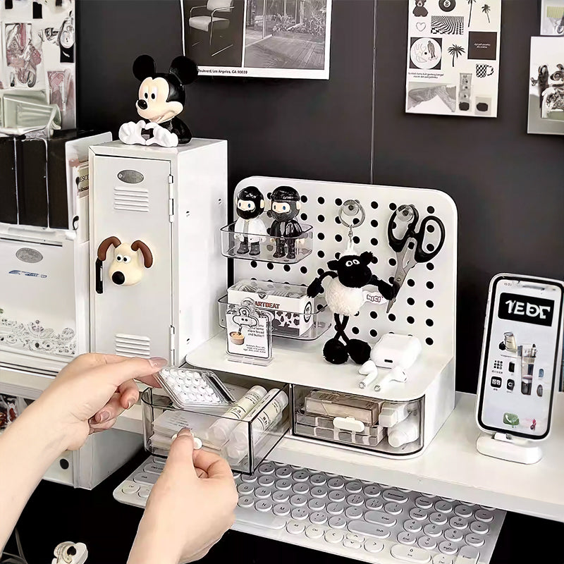 Adorable Desk Organizer with Hook Drawer, Hole Board, Card Display Stand, Desktop Storage Box, and Stationery Storage Rack - V.I.P Digital Presence