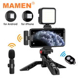 MAMEN Wireless Vlogging Kit Phone Tripod with Lavalier Microphone LED Light for iPhone Android Smartphone Live Streaming Toolkit - V.I.P Digital Presence