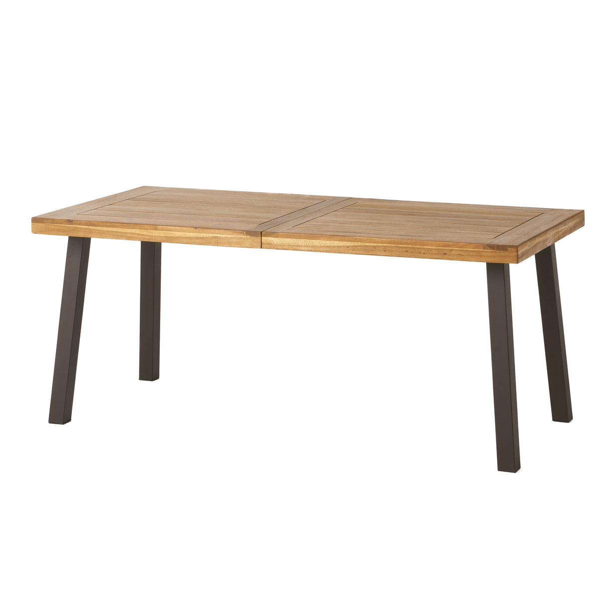 Della Acacia Wood Dining Table, Natural Stained with Rustic Metal, Brown, Grey - V.I.P Digital Presence