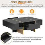ON-TRANS 47.2 inch x 31.4 inch multifunctional rectangular sofa table with 2 drawers and gold wood grain leg center table, black - V.I.P Digital Presence