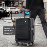 Carry-on Luggage 20 Inch Front Open Luggage Lightweight Suitcase with Front Pocket and USB Port, 1 Portable Carrying Case Black