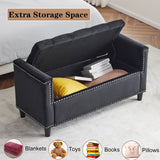 Storage Bench, 44.5-Inch Queen Velvet Button Bedside Bench, Entryway Living Room with Armrests, Nailhead Trim  Black - V.I.P Digital Presence