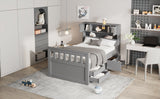 Twin Size Captain Platform Bed Frame with Storage Bookcases and Shelves,Four Drawers, Gray - V.I.P Digital Presence