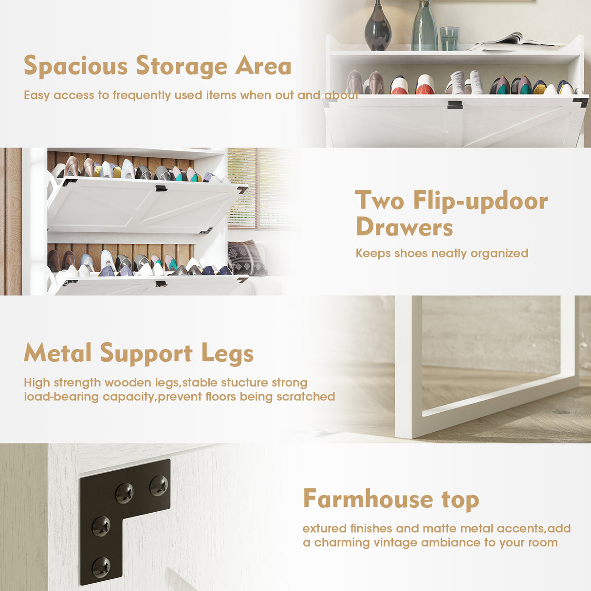 Shoe Cabinet with 2 Flip Drawers,Shoe Storage Cabinet for Entryway,Freestanding Shoe Cabinet Organizer with Open Storage White - V.I.P Digital Presence