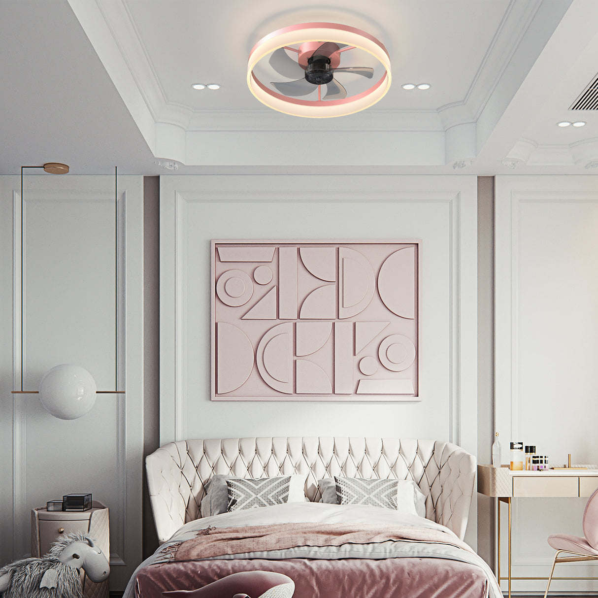 Ceiling Fans with Lights Dimmable LED Embedded installation of thin modern ceiling fans(Pink) - V.I.P Digital Presence