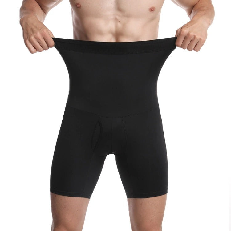 Men's Double layered High Waist Tight Belly Pants Elastic Solid Color Men's Breathable Lifting Hip Shaping Pants - V.I.P Digital Presence