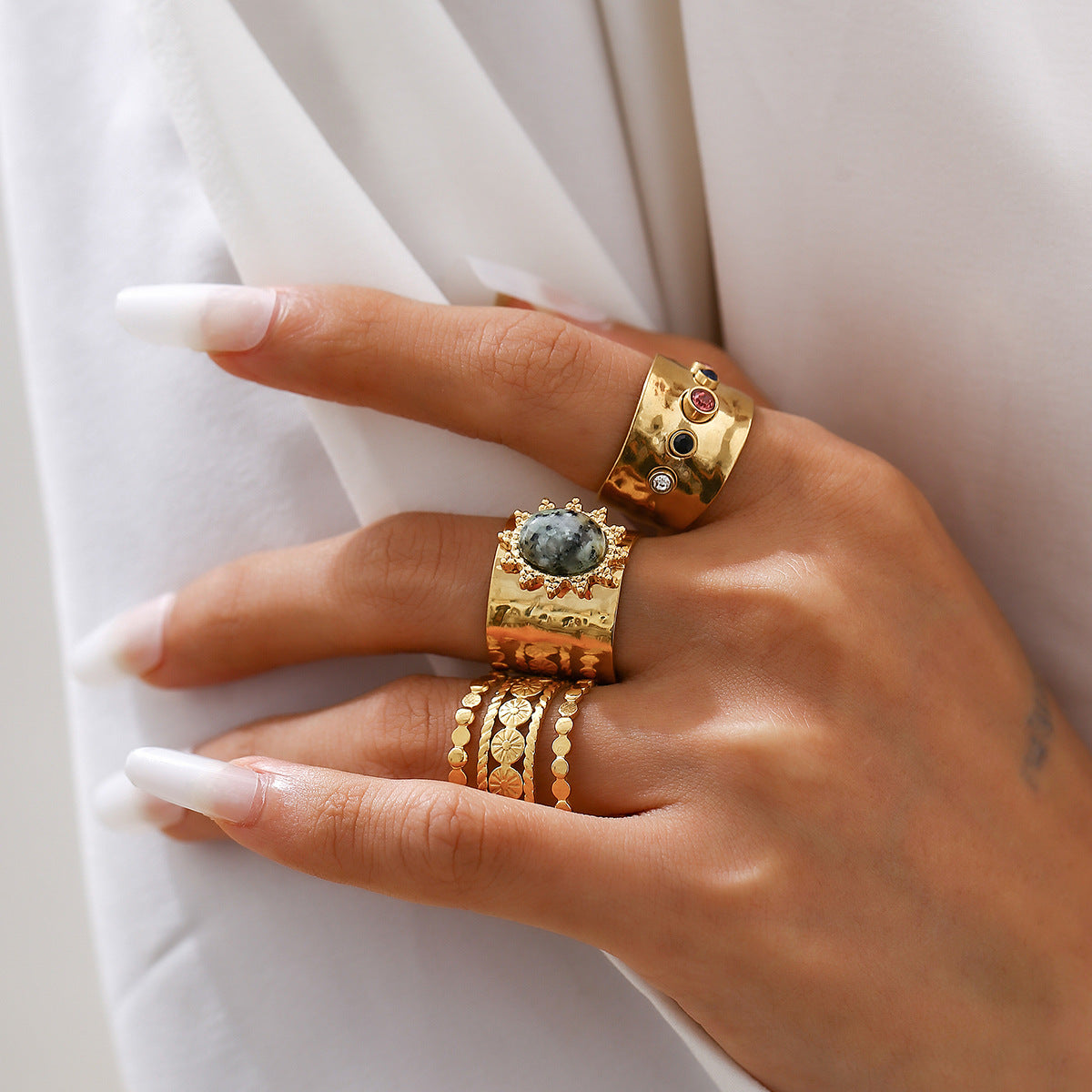 Fashionable Joint Ring Set Hip Hop Metallic Fold Set with Gemstone Rings - V.I.P Digital Presence