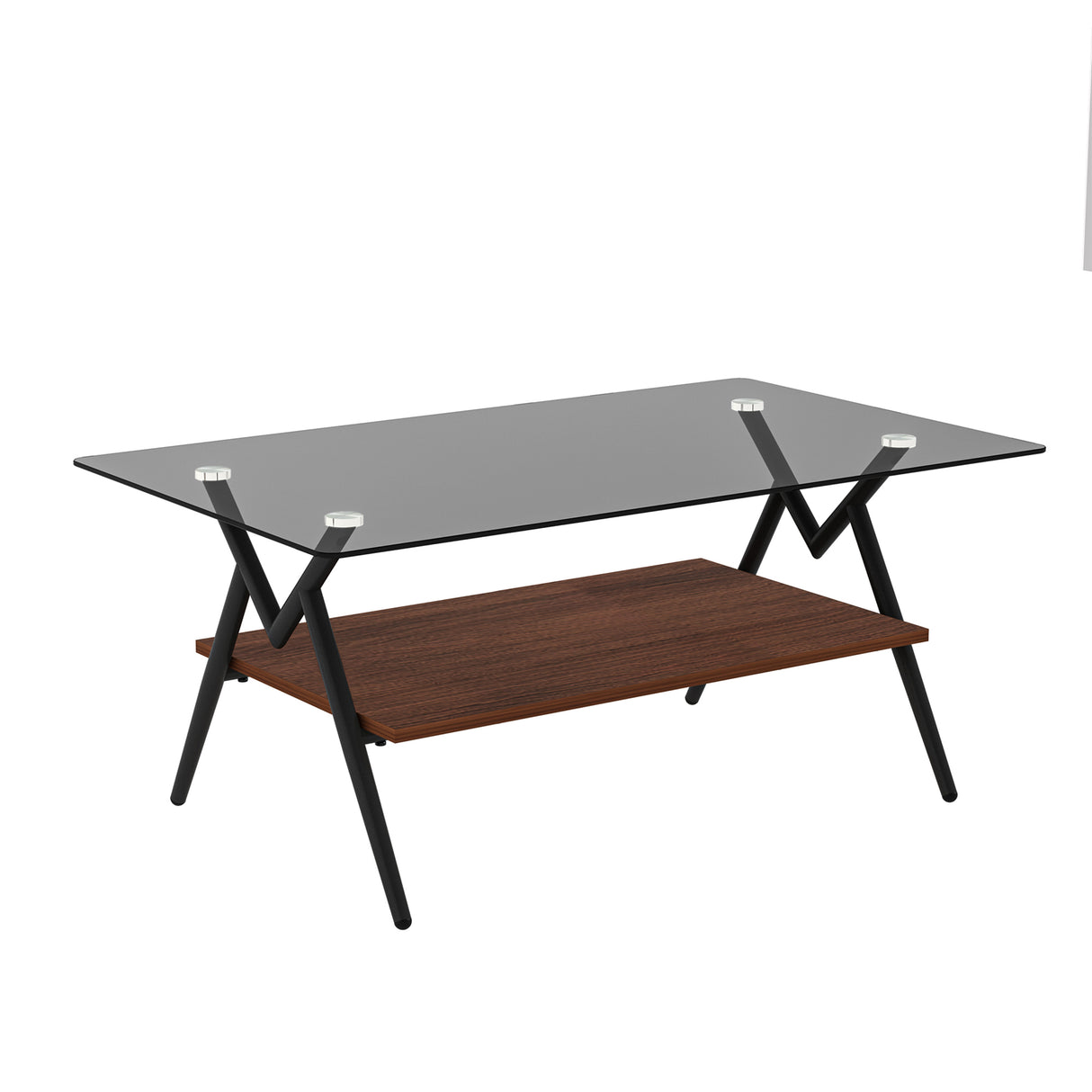 Rectangle Coffee Table with Tempered Glass top and Brown MDF Shelf, Modern Table for Living Room, Gray Glass - V.I.P Digital Presence