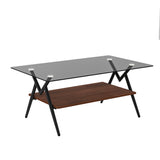 Rectangle Coffee Table with Tempered Glass top and Brown MDF Shelf, Modern Table for Living Room, Gray Glass - V.I.P Digital Presence