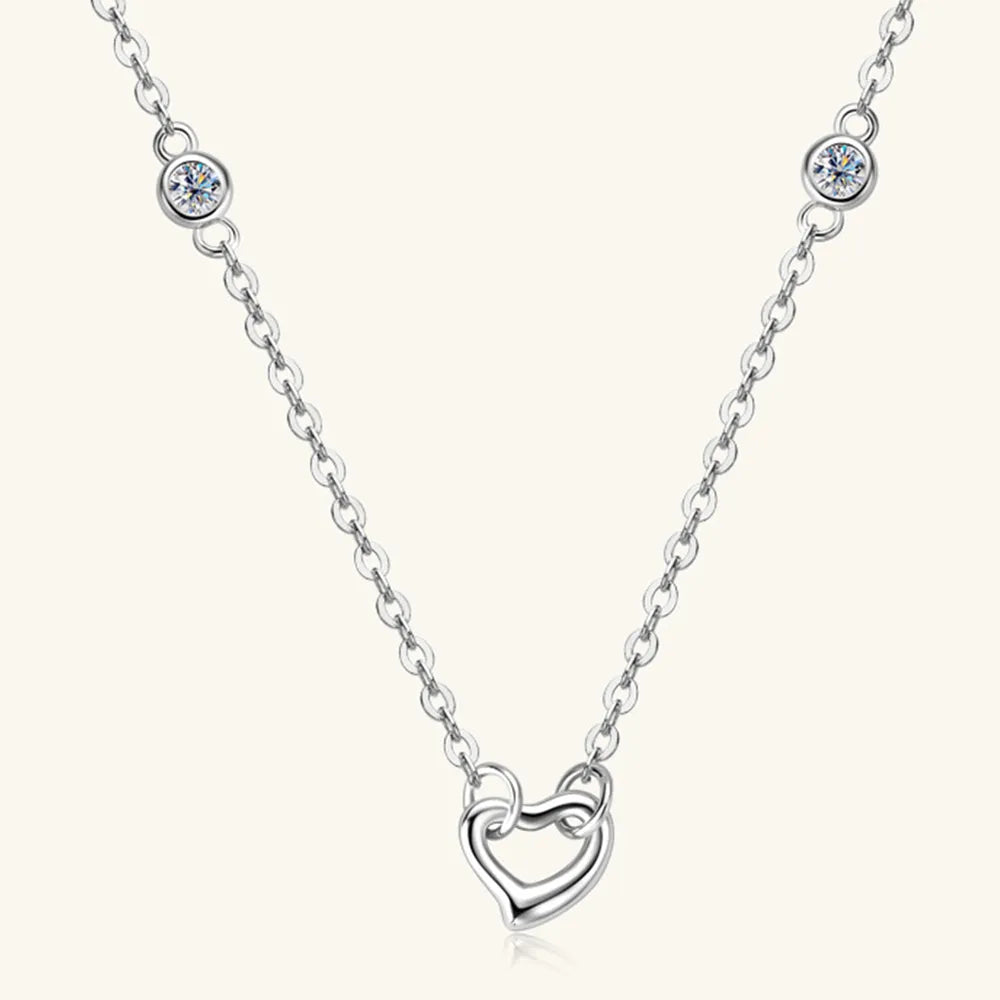 Moissanite 925 Sterling Silver Heart Necklace - V.I.P Digital Presence
