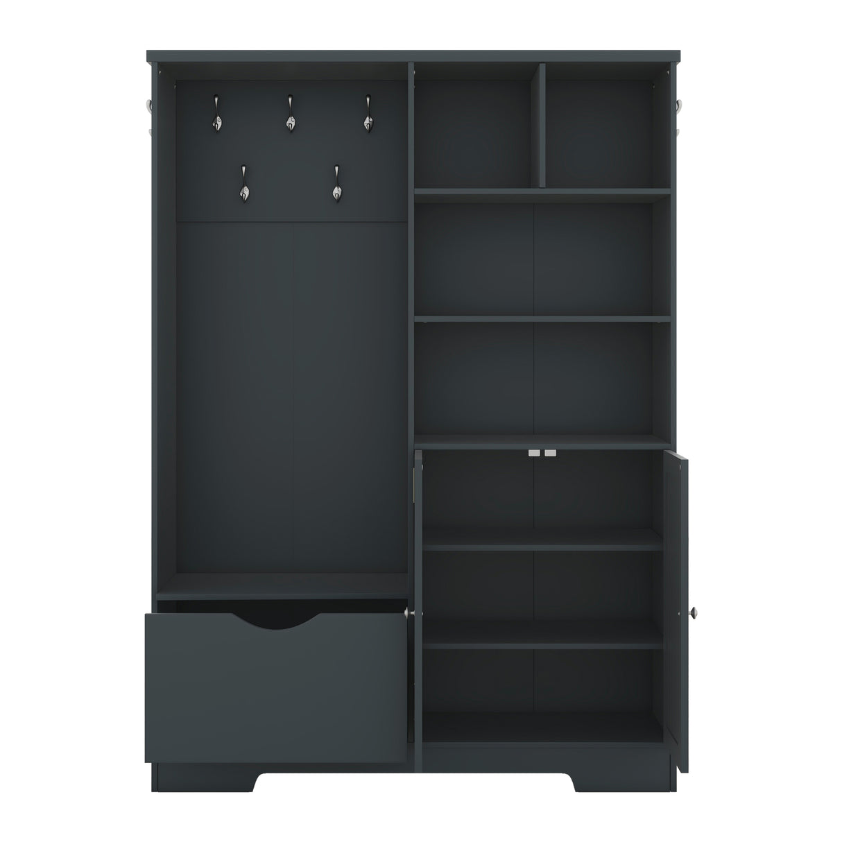 Multi-functional Hall Tree with Storage Shelves Drawers and Cabinet, Elegant Hallway Shoe Cabinet with Bench Antique Blue - V.I.P Digital Presence