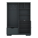 Multi-functional Hall Tree with Storage Shelves Drawers and Cabinet, Elegant Hallway Shoe Cabinet with Bench Antique Blue - V.I.P Digital Presence