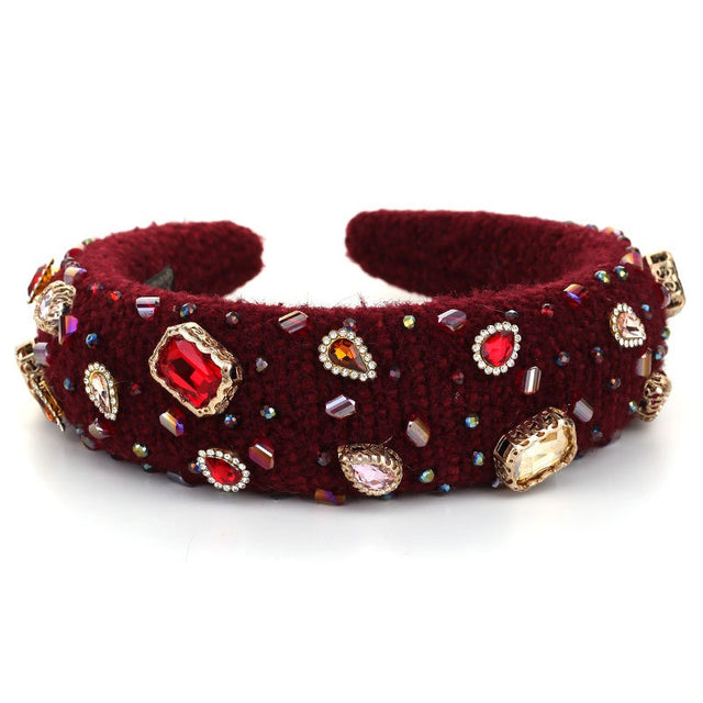 Heavy Industry Baroque Crystal Hair Hoop Women's Handmade Sewn Water Diamond Sponge Head Hoop Headpiece - V.I.P Digital Presence