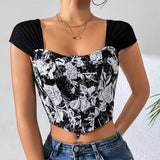Printed ultra short crop top with exposed navel for summer - V.I.P Digital Presence