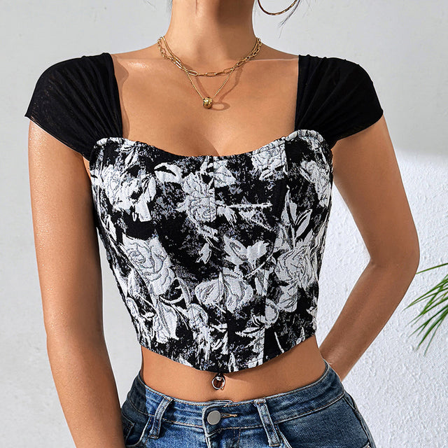 Printed ultra short crop top with exposed navel for summer - V.I.P Digital Presence