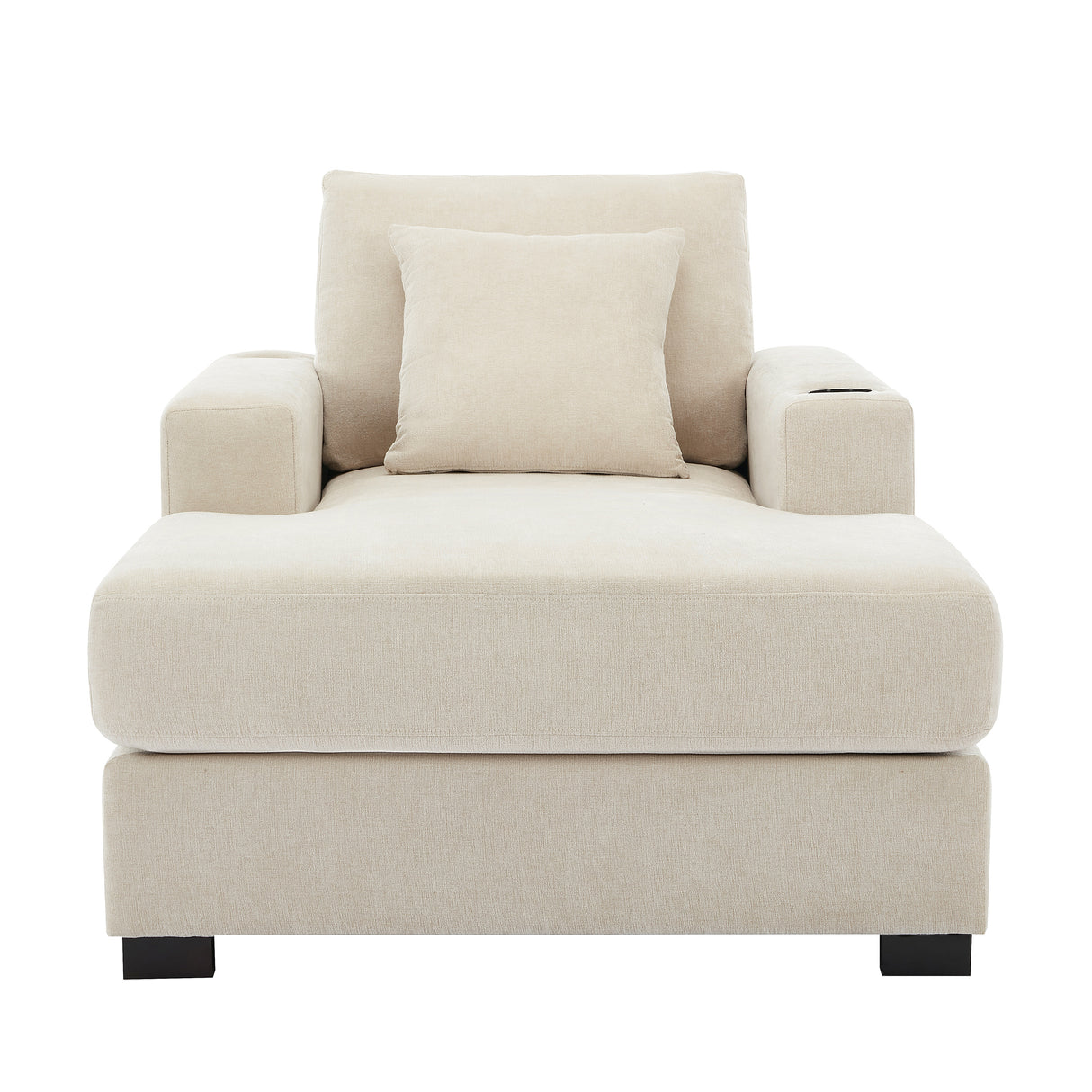 39.7" Oversized Chaise Lounger Modern Style Sofa Couch ,with Pillows, Charge Station & Cup Holders, Chenille Fabric, Cream - V.I.P Digital Presence