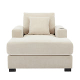 39.7" Oversized Chaise Lounger Modern Style Sofa Couch ,with Pillows, Charge Station & Cup Holders, Chenille Fabric, Cream - V.I.P Digital Presence