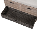 TREXM Storage Bench with Removable Basket and 2 Drawers, Fully Assembled Shoe Bench with Removable Cushion (White Washed) - V.I.P Digital Presence