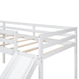L-Shaped Twin Size Loft Bed with Ladder and Slide, White