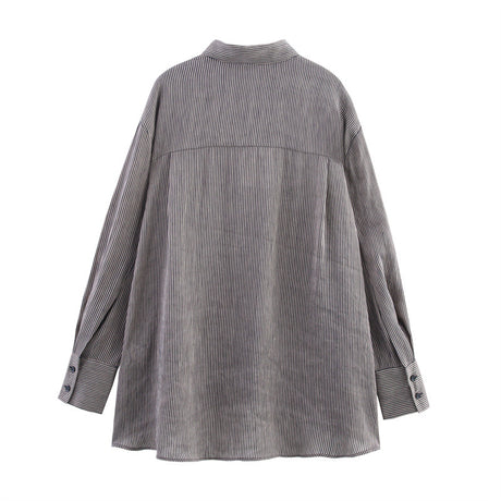 Style Women's Fashion Casual Loose Long Sleeve Striped Shirt - V.I.P Digital Presence