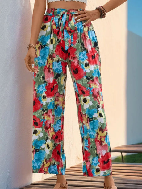 Tied Printed Wide Leg Pants - V.I.P Digital Presence