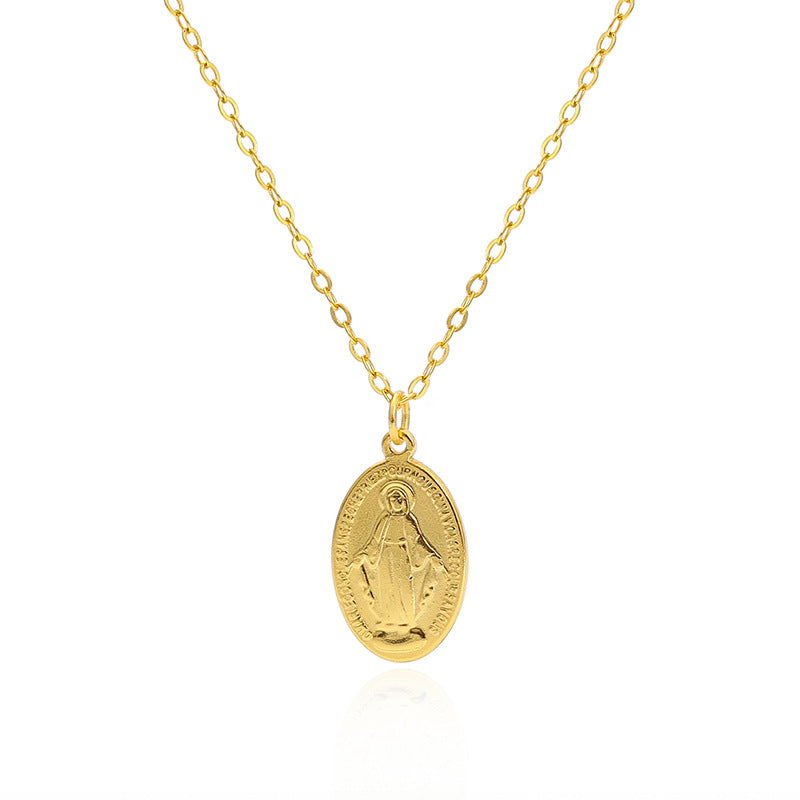 Gilded Virgin Mary necklace for women 925 sterling silver Virgin Mary coin collarbone chain - V.I.P Digital Presence