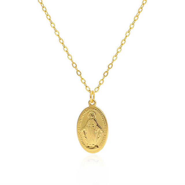 Gilded Virgin Mary necklace for women 925 sterling silver Virgin Mary coin collarbone chain - V.I.P Digital Presence