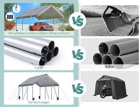 Sannwsg 10 * 20 ultra large portable carport garage, adjustable from 9.5 feet to 11 feet, with detachable roof and side walls - V.I.P Digital Presence