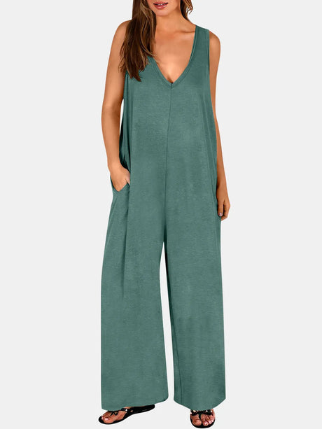 V-Neck Wide Strap Jumpsuit - V.I.P Digital Presence