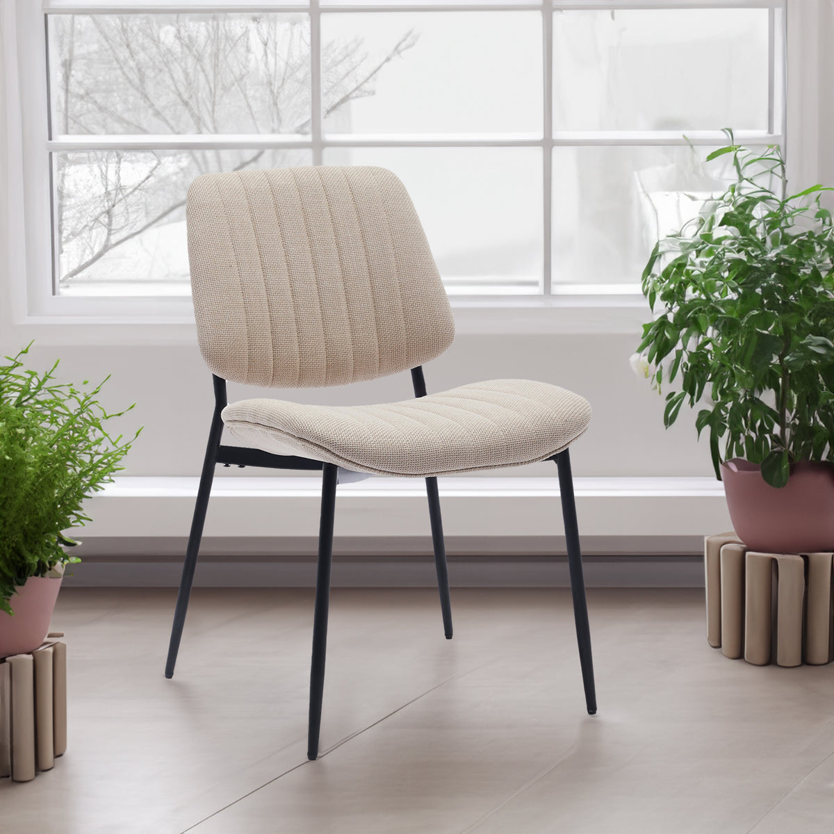2-piece retro linen chair set with curved wooden backrest, cushioned seat, adjustable metal legs, (Beige Linen) - V.I.P Digital Presence