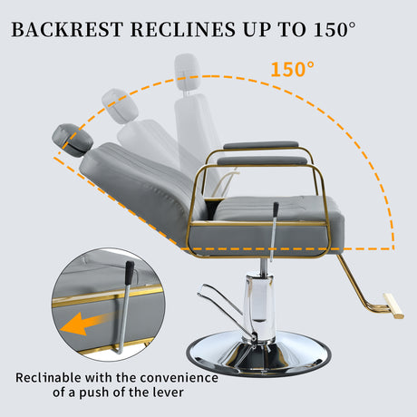 Advanced reclining hair salon chair with heavy-duty hydraulic pump, 360 ° rotation, maximum weight capacity of 400 pounds, Gray - V.I.P Digital Presence