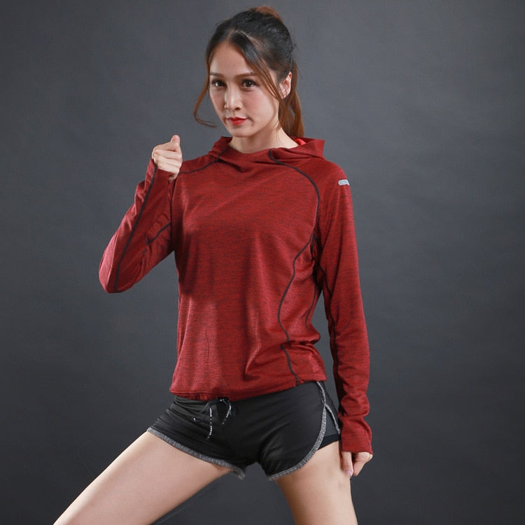 Autumn Thin Women Running T Shirts Gym Fitness Long Sleeves Sweatshirts Quick Dry Training Breathable Hood Sports Yoga Clothing - V.I.P Digital Presence