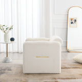 Armchair with wavy armrests, metal decorations on both sides of the armrests, made of Teddy cloth, white - V.I.P Digital Presence