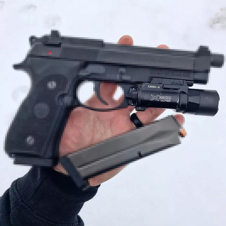 Tactica Flashlight X300-B/X300U-B/XU35: metal pistol gun strobe LED lights for 20mm rails, ideal for airsoft and hunting. - V.I.P Digital Presence