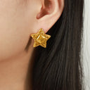 Minimalist and Personalized Geometric Jewelry Texture Lace Pentagram Design Titanium Steel Earrings - V.I.P Digital Presence
