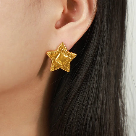 Minimalist and Personalized Geometric Jewelry Texture Lace Pentagram Design Titanium Steel Earrings - V.I.P Digital Presence