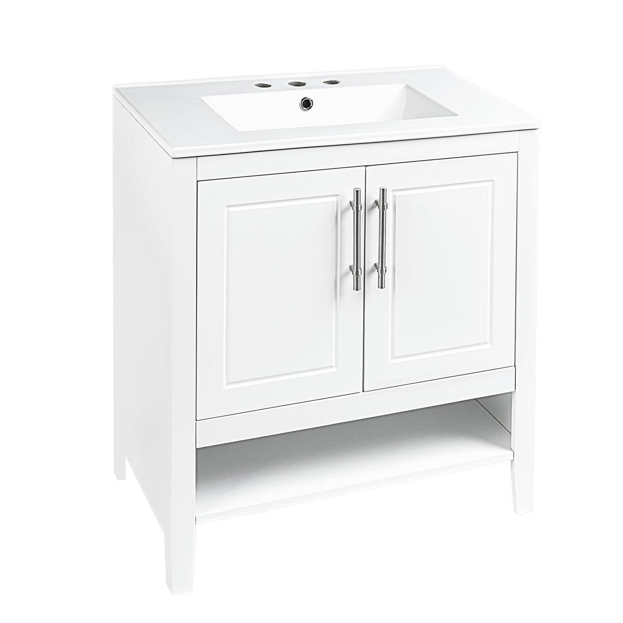 30" Bathroom Vanity with Sink  Multi-functional Bathroom Cabinet with Doors and Drawers Solid Frame and MDF Board, White - V.I.P Digital Presence