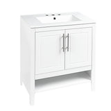 30" Bathroom Vanity with Sink  Multi-functional Bathroom Cabinet with Doors and Drawers Solid Frame and MDF Board, White - V.I.P Digital Presence