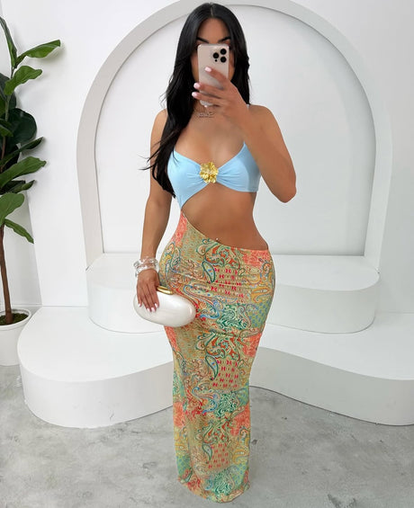 Women's Sexy Strapless Backless Halter Fitted Slant Hip Long Dress - V.I.P Digital Presence