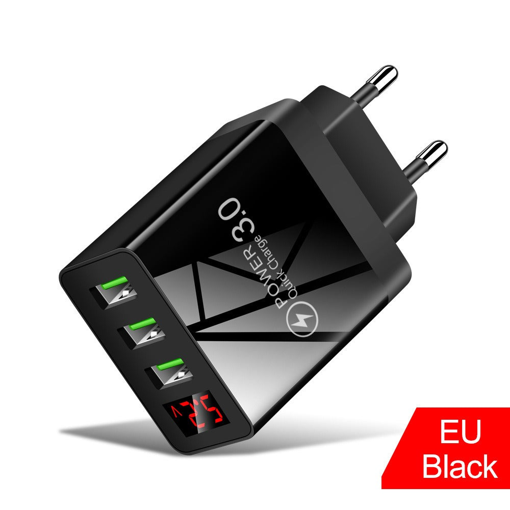 Digital display phone charger 3USB digital display screen fast charger, multi port USB charging head - V.I.P Digital Presence