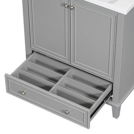 30inchgrey Bathroom Vanity with Sink ComboMulti-functional Bathroom Cabinet with Doors and Drawer Solid Frame and MDF Board - V.I.P Digital Presence
