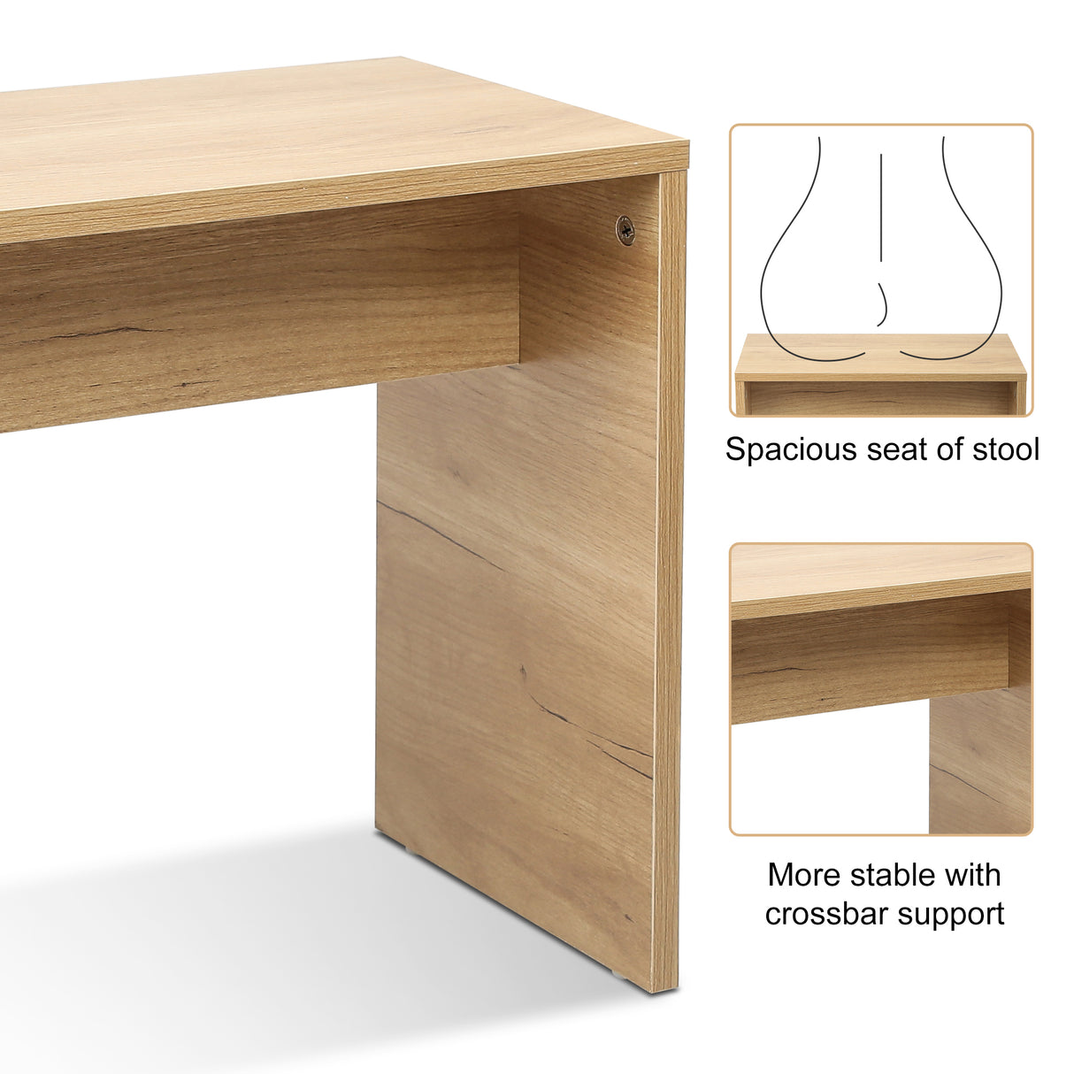 Vanity Desk Set Stool & Dressing Table with LED Lighting Mirror Drawer and Wood Cosmetic Table Chest of Drawers Nature Color - V.I.P Digital Presence
