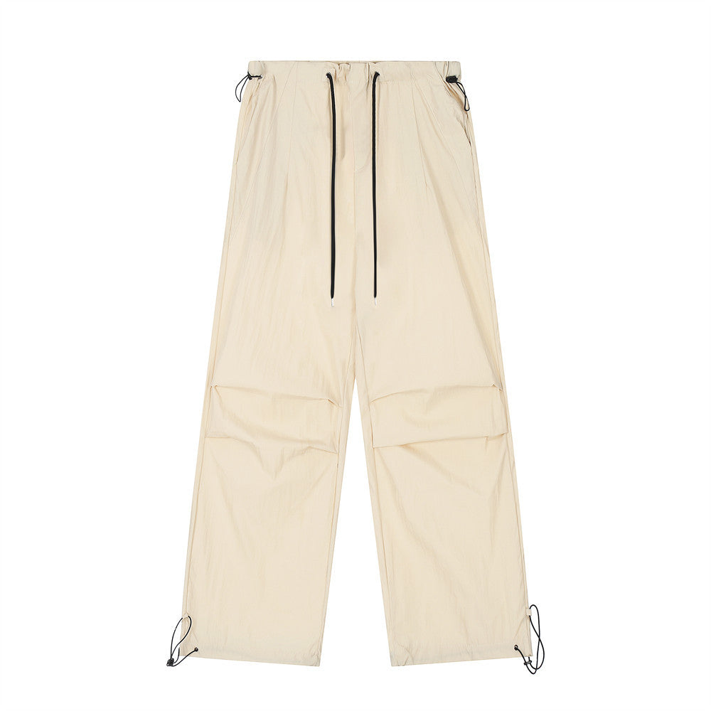 Wrinkled Casual Straight Cargo Pants Men's American Loose Solid Color Thin Sports Drawstring Cuffed Long Trousers - V.I.P Digital Presence